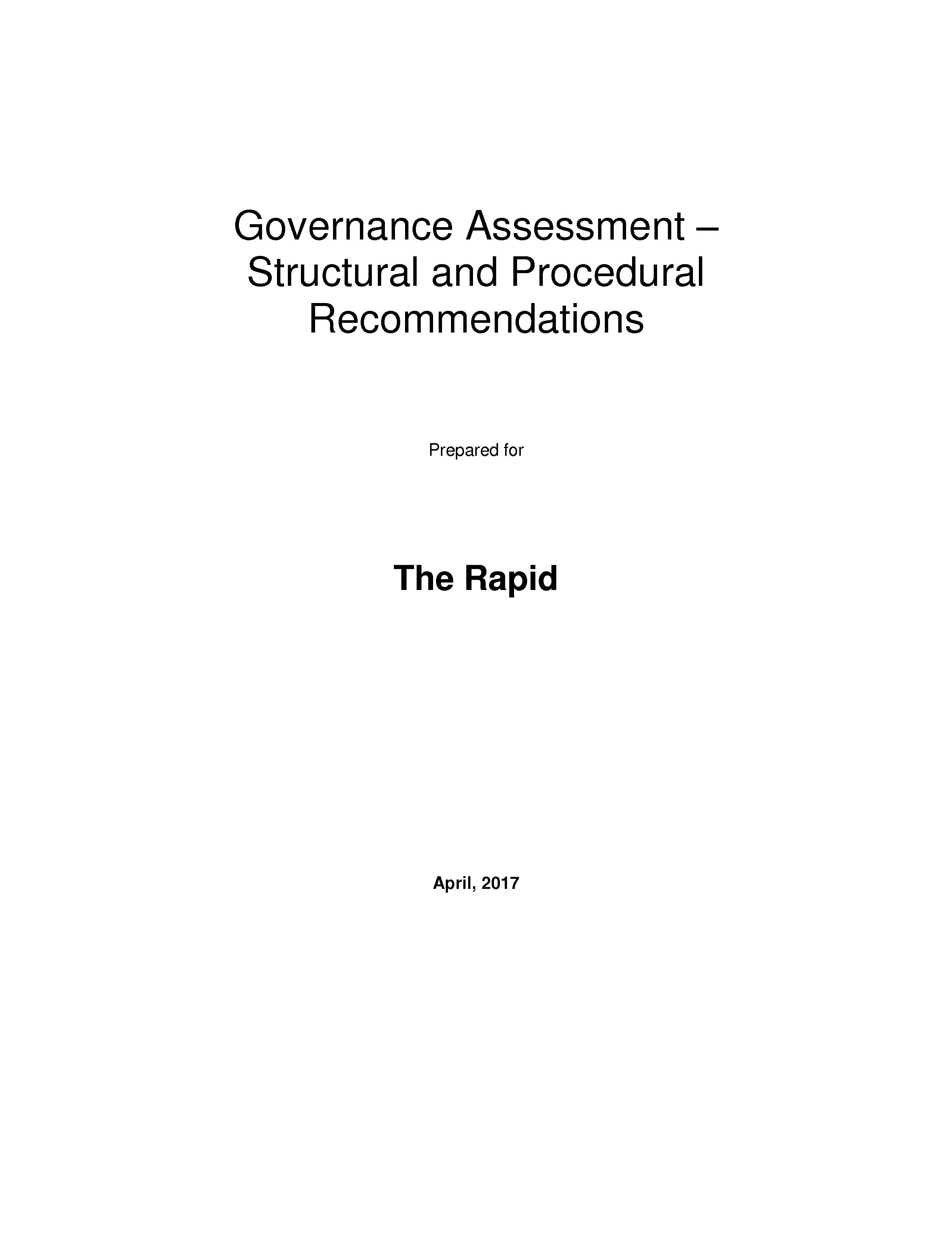 z - Cover Image: Governance Assessment -- Structural and Procedural Recommendations